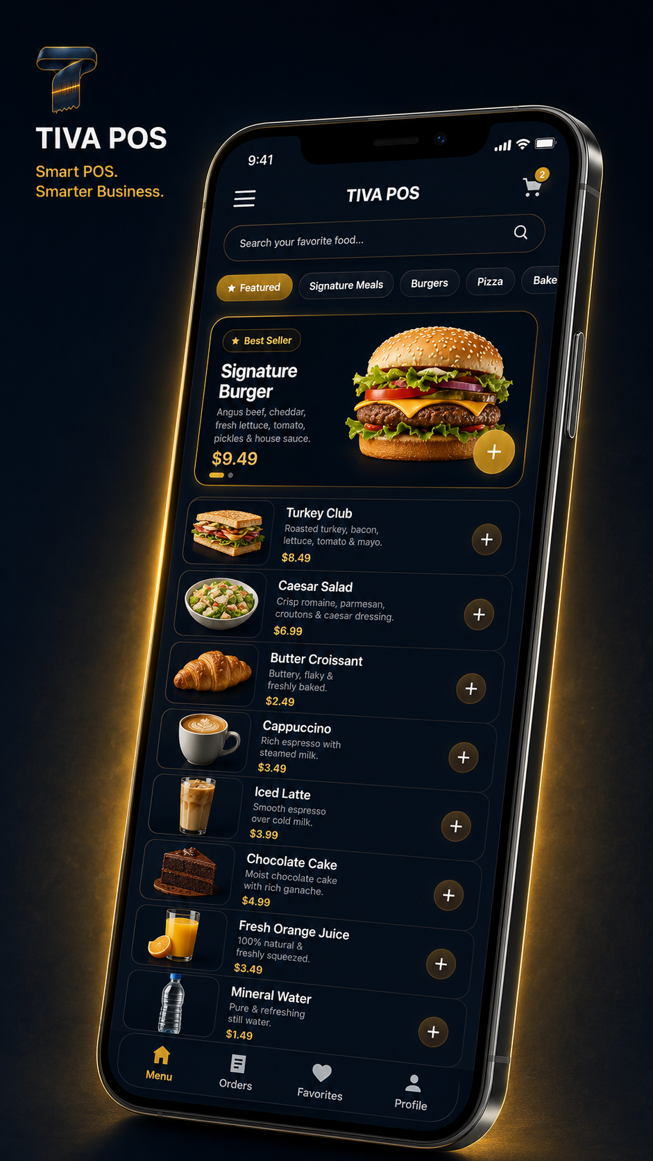 TIVA POS mobile digital menu with professional product names